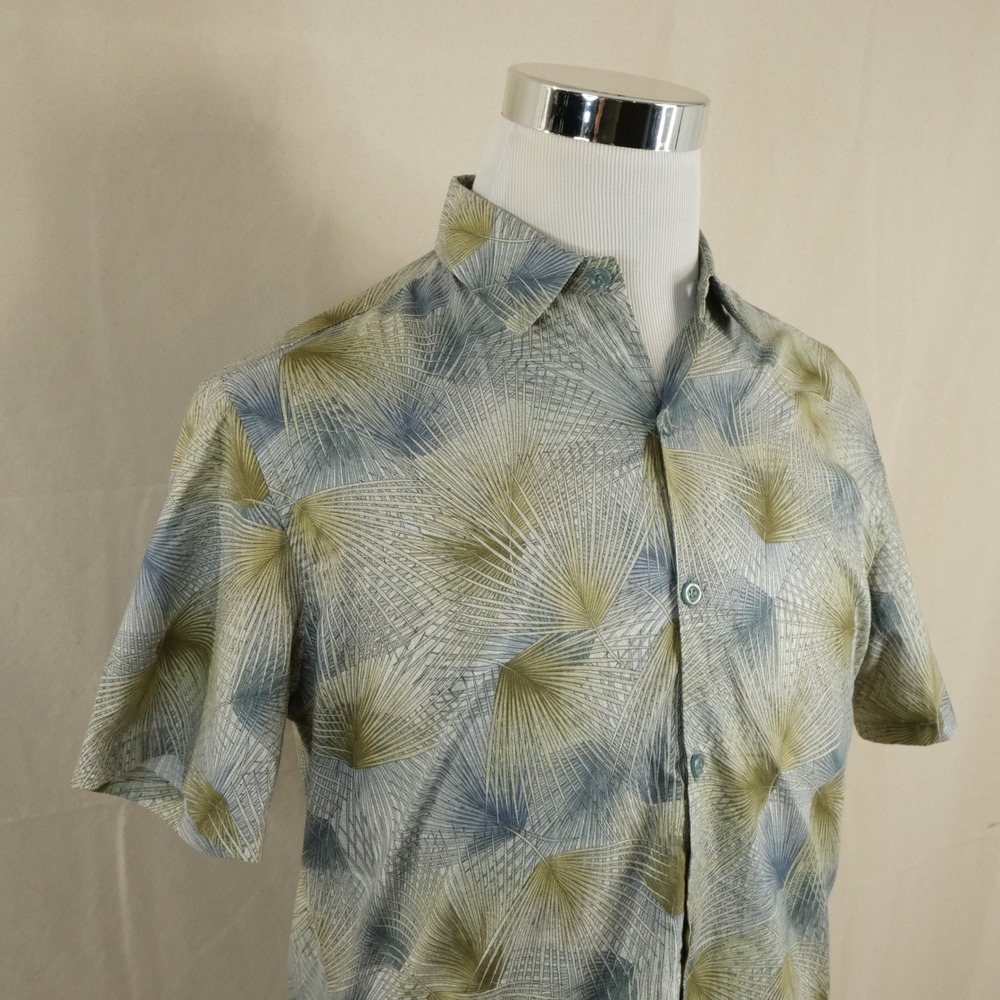 Tori Richard Small Hawaiian Aloha Shrit Shirt Gray Palm Leaf 100% Cotton Mens